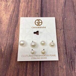 GIANI BERNINI WHITE CULTURED FRESHWATER PEARL SILVER EARRINGS COMBO :206